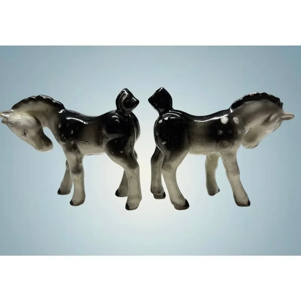 Vintage Japan Horse Foal Salt Pepper Shakers Pair Mid Century Ceramic